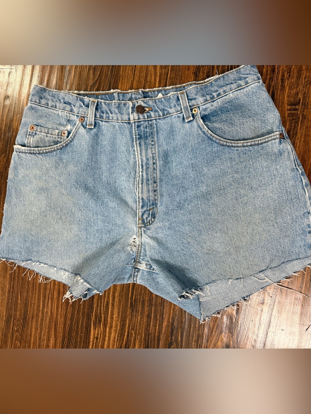 Vintage Levi’s Cutoff Denim Shorts 34” Waist Light Wash Raw Hem Distressed